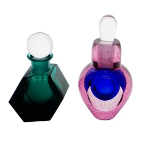 (2 Pc) Art Glass Perfume Bottles Grouping