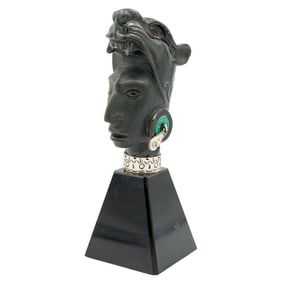 Mexican Aztec Obsidian Bust Figurine