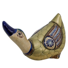 Mexican Bustamante Style Brass Porcelain Duck Goose Figure