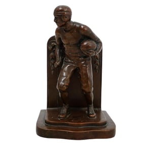 Art Deco Style Rugby Player Bronze Patina Metal Bookend