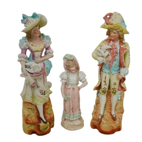 (3 Pc) Japanese Unglazed Bisque Porcelain Figurines