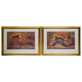 (2 pcs) Att. Daniel Bottero Abstract Watercolor Paintings