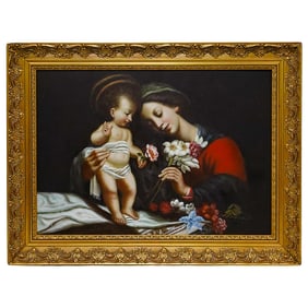 Classical Madonna and Child Oil on Canvas Painting