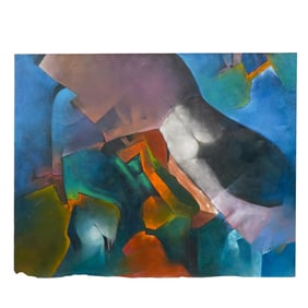 Signed Abstract Oil on Canvas Painting "Figure en la Orilla"