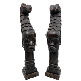 Pair Of African Carved Wood Tribal Busts