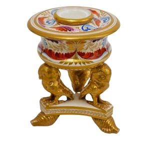 19th C. Old Paris Enameled Porcelain Inkwell Stand