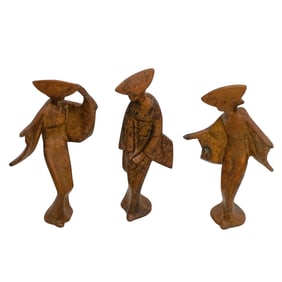 (3 pcs) Cast Iron Japanese Geisha Figures