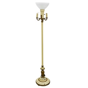 Antique Brass & Alabaster 62" Torchiere Floor Lamp