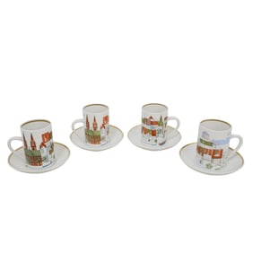 (8 Pc) Swiss Langenthal Porcelain Cityscape Espresso Demitasse Set