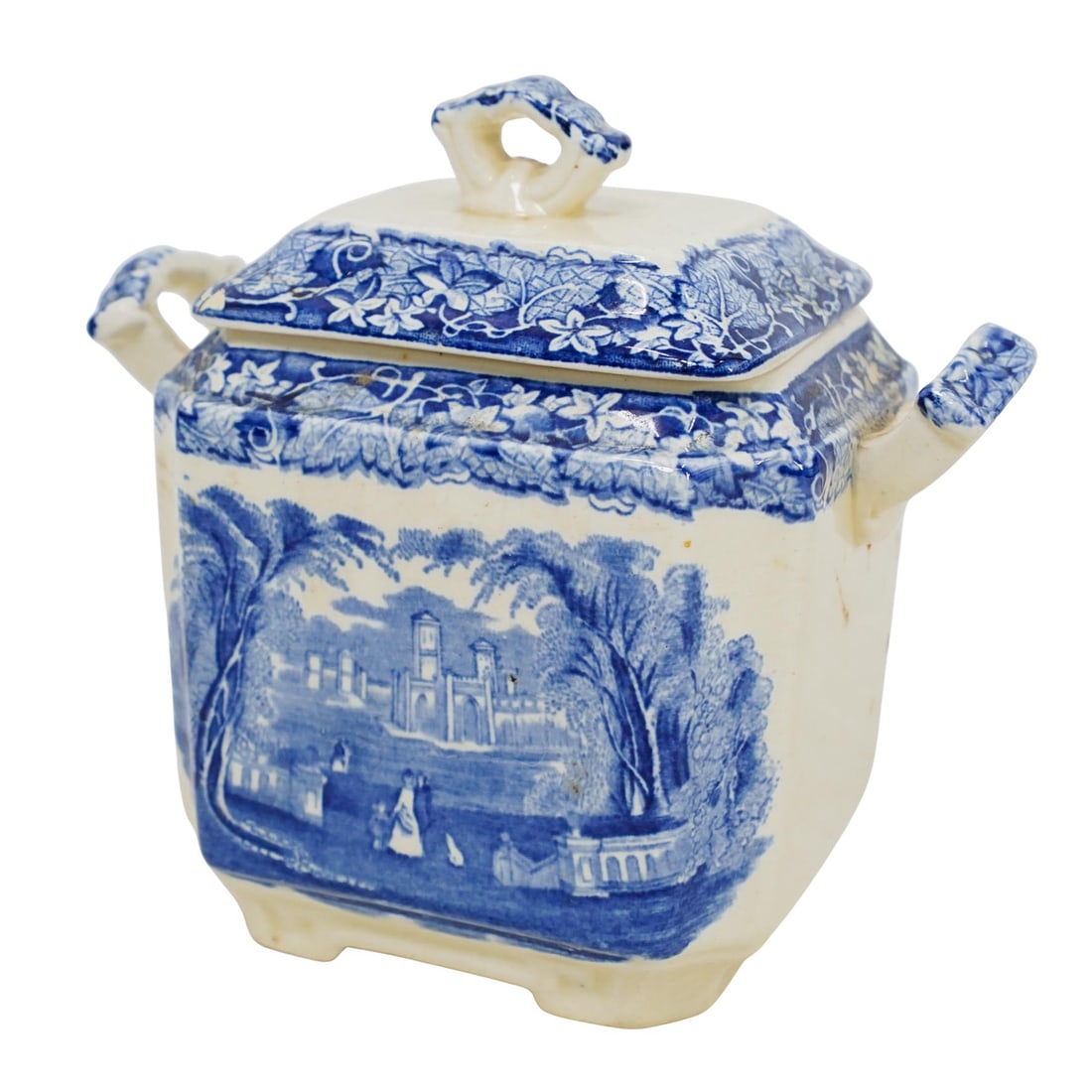 Antique 1880 English Masons "Blue Vista" Porcelain Sugar Bowl (1 of 8)