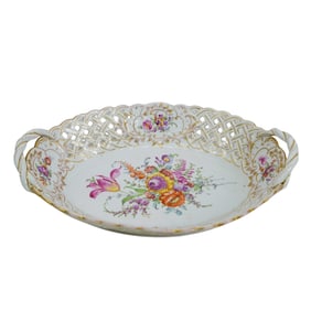 Antique Meissen Porcelain Oval Basket Dish