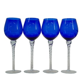 (4pc) Tall-Stemmed Blue Glass Goblets