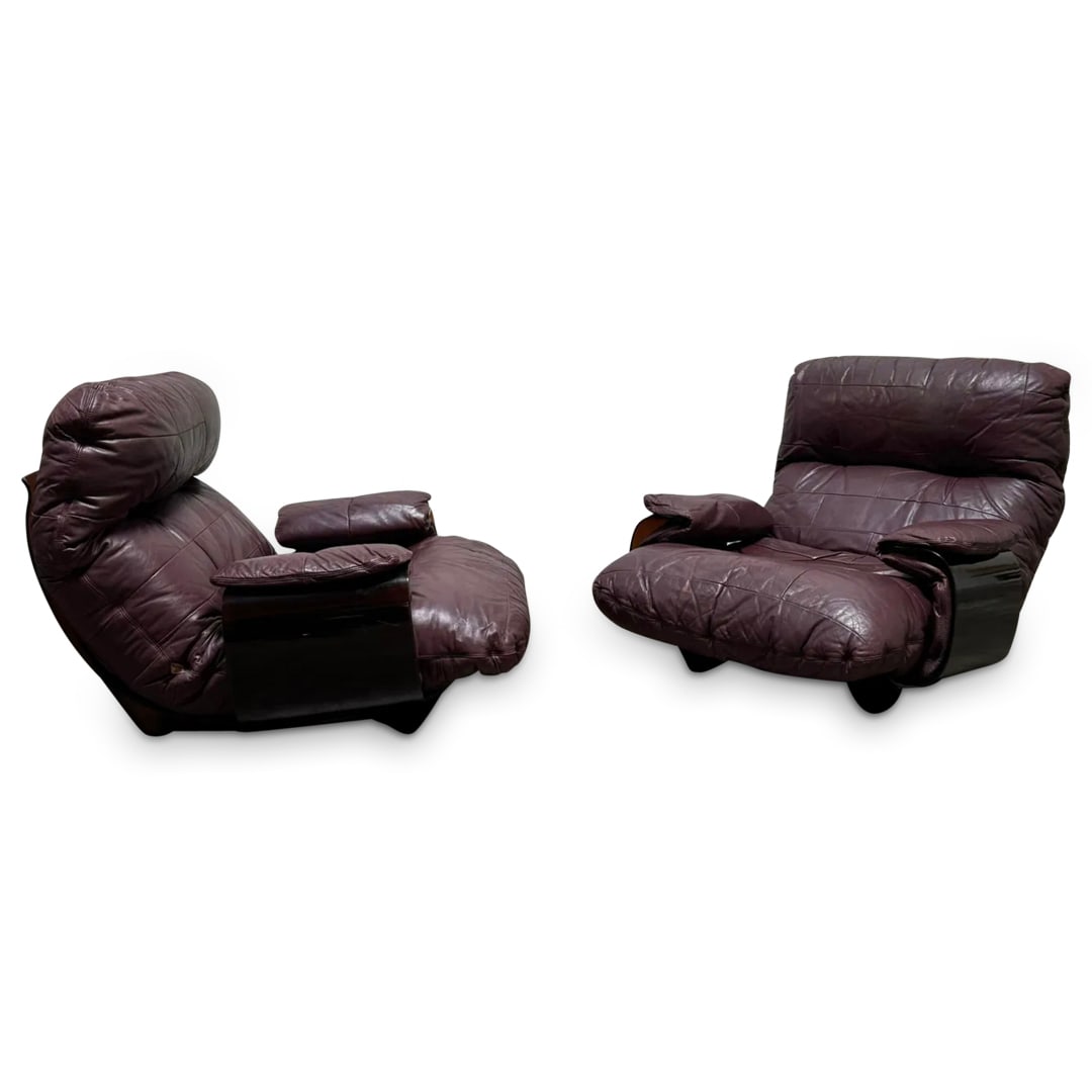 Vintage Pair of Leather Ligne Roset Marsala Chairs by Michel Ducaroy (1 of 6)