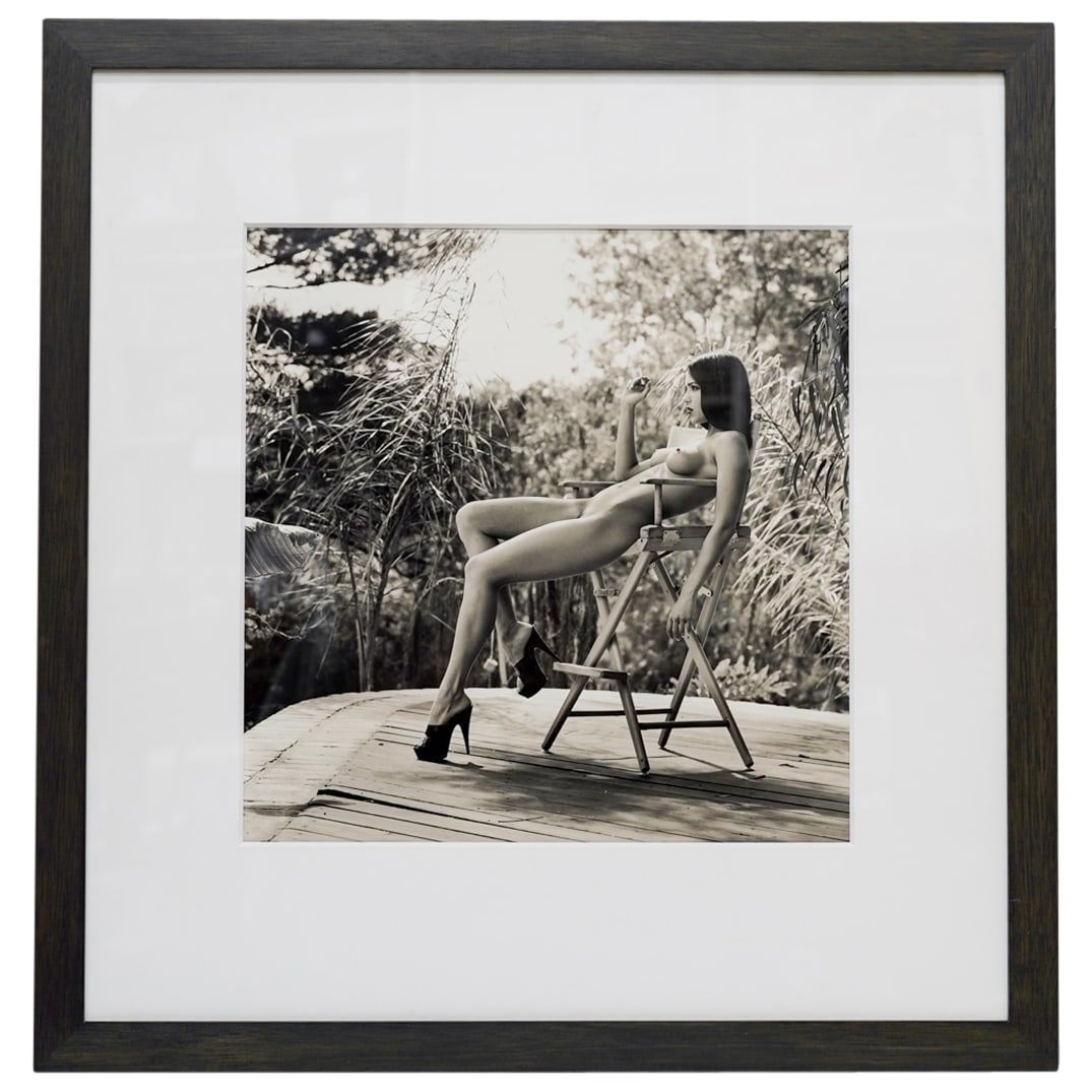 Guido Argentini Nude B&W Erotic Photography: DESCRIPTION: Guido Argentini toned gelatin silver print, nude black and white erotic photography depicting a reclined female, titled: 'Gina, Key West' edition '1/10' mounted in frame. Signed, titled,