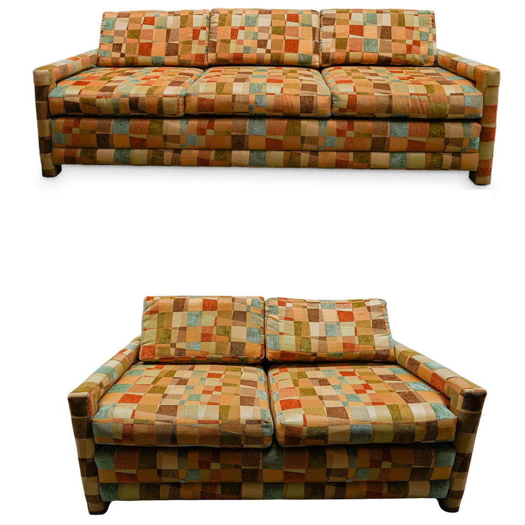 (2 Pc) Mid Century Patchwork Sofas (1 of 15)