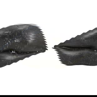 Kelly Wearstler (American, B. 1967) "Classic Big Kiss" Marble Statue: DESCRIPTION: Designer Nero Marquina marble sculpture entitled "Classic Big Kiss" by Kelly Wearstler depicting a pair of human lips. Signed on underside. CIRCA: Late 20th - Early 21st Century ORIGIN: U