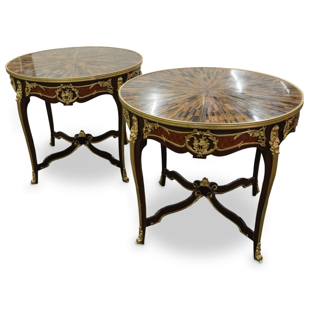 Pair of Louis XVI Bronze and Tiger Eye Inlay Foyer Tables (1 of 7)