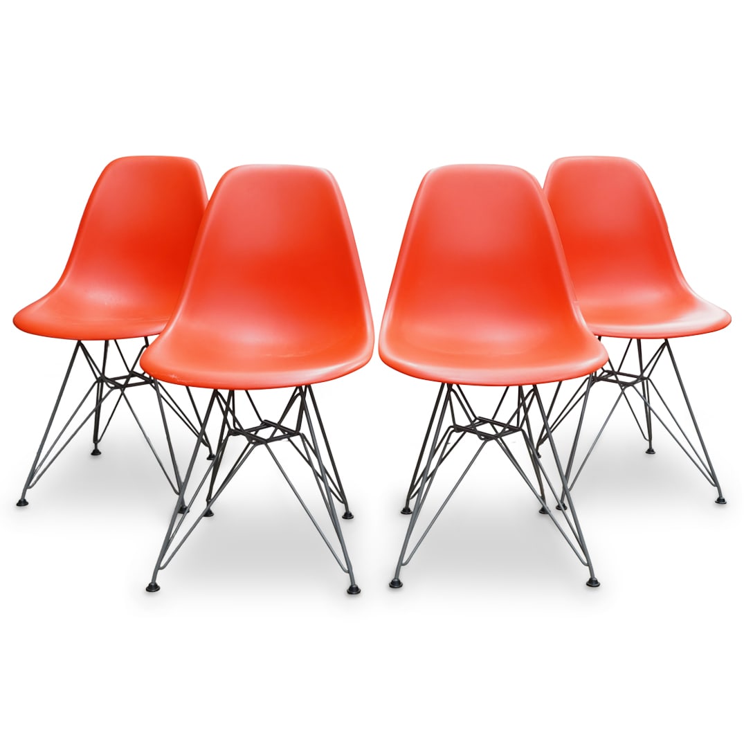 (4 Pc) Eames Orange Molded Plastic Chairs (1 of 7)