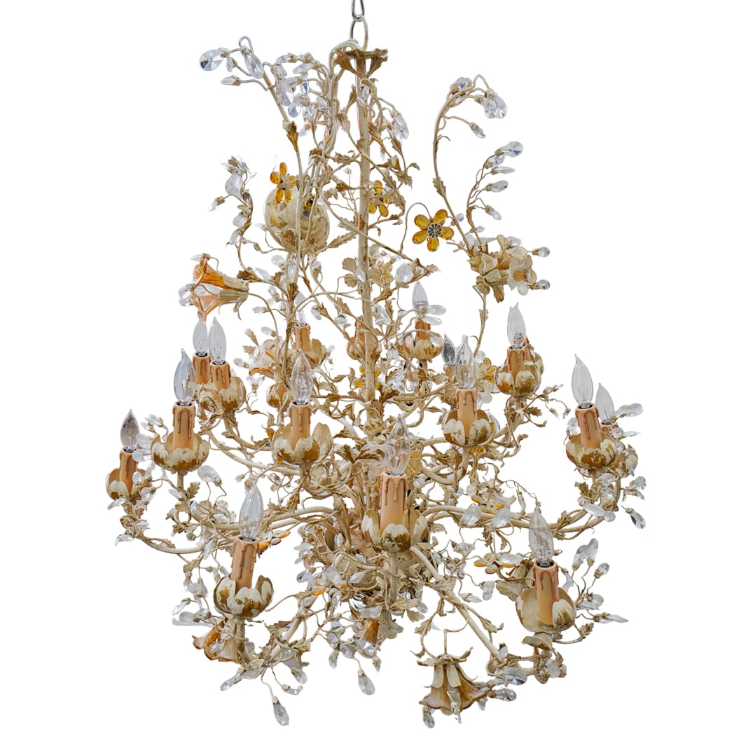 Italian 18 Light Metal and Glass Floral Chandelier (1 of 7)