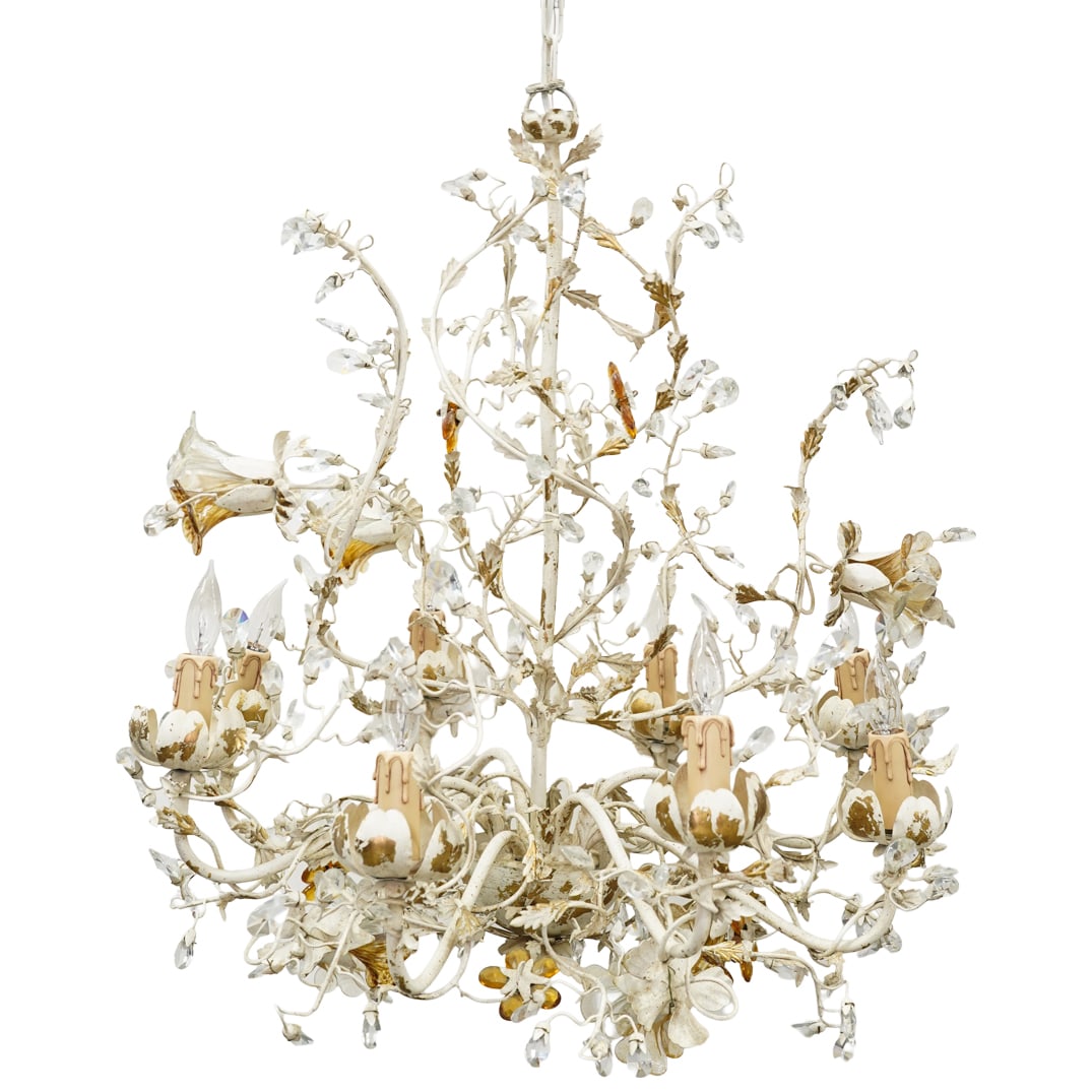 Italian 8 Light Metal and Glass Floral Chandelier (1 of 4)