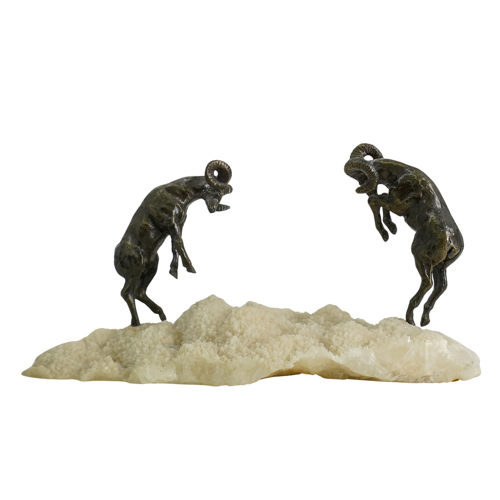 Signed Bronze Rams on Geode Sculpture (1 of 7)
