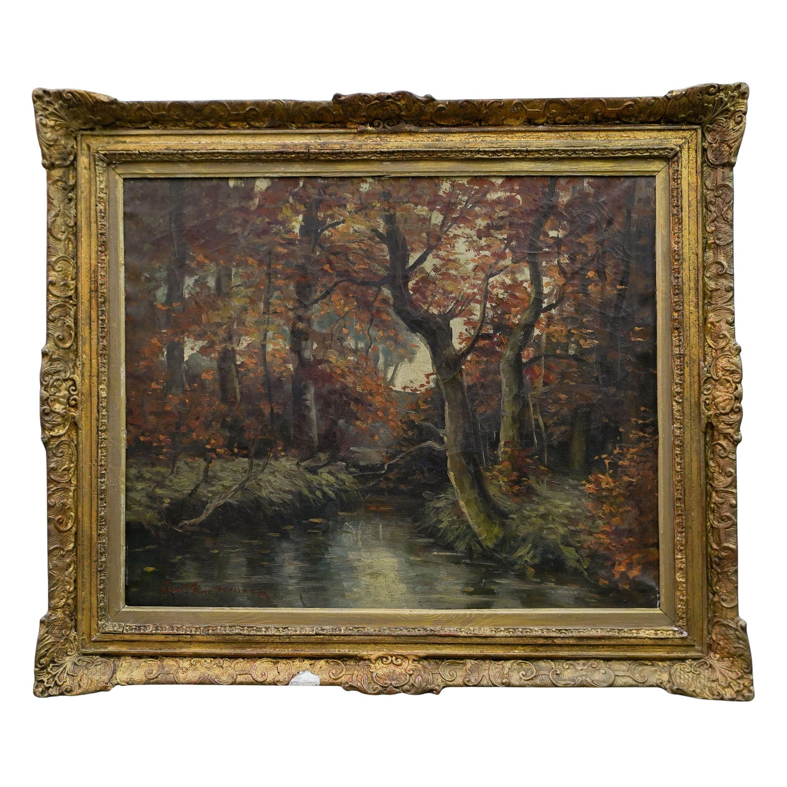 Antique Hudson River Scene Oil on Canvas Painting (1 of 9)