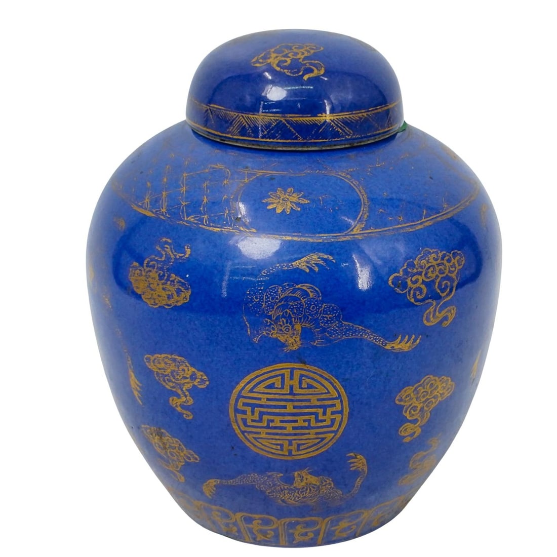 Antique Chinese Powder Blue and Gilt Porcelain Ginger Jar (1 of 5)