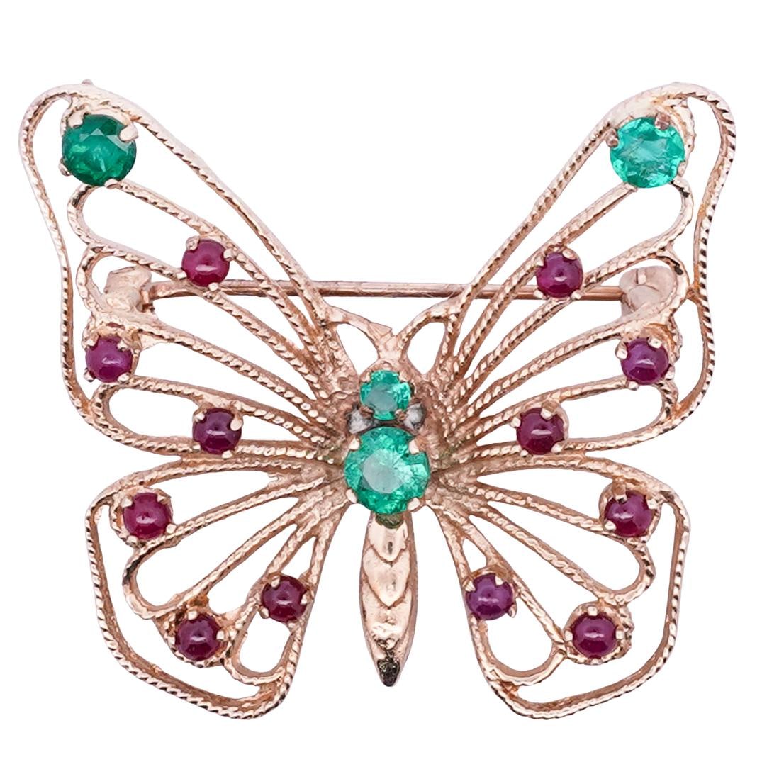 14K Gold, Emerald & Ruby Butterfly Pin Brooch (1 of 3)