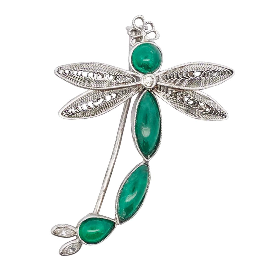 Platinum, Diamond & Emerald Dragonfly Brooch (1 of 4)