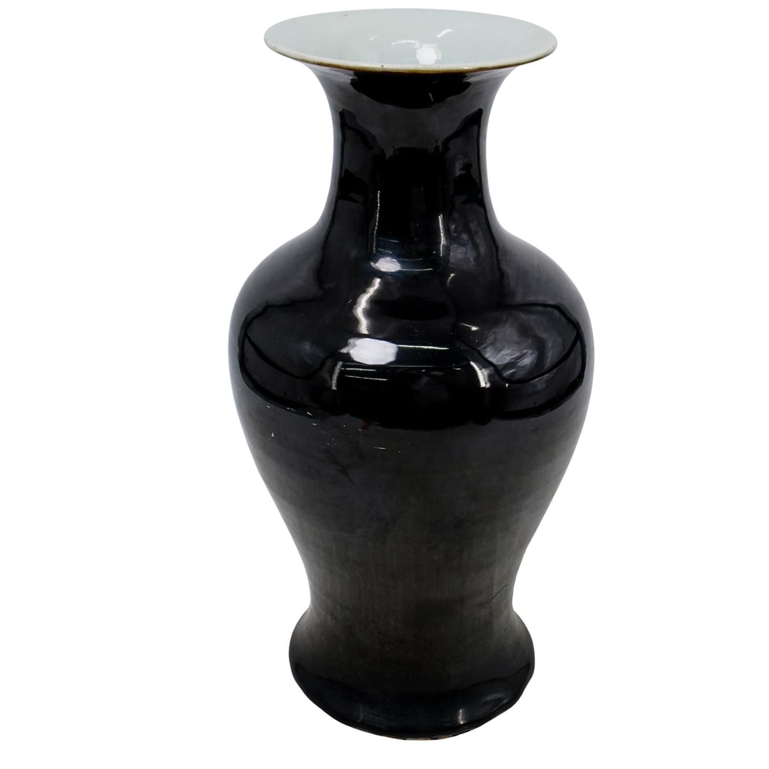 Large Chinese Qing Mirror Black Glazed Baluster Porcelain Vase (1 of 2)