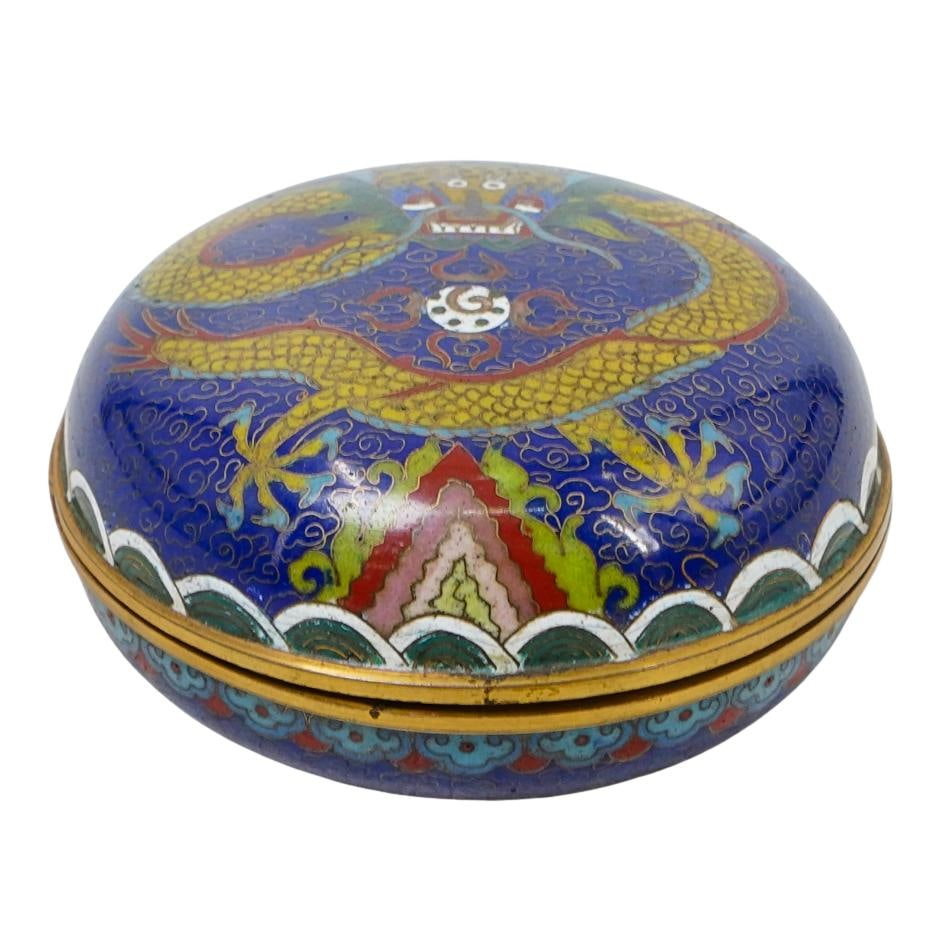 Signed Chinese Lao Tian Li Zhi Cloisonne Dragon Box (1 of 5)