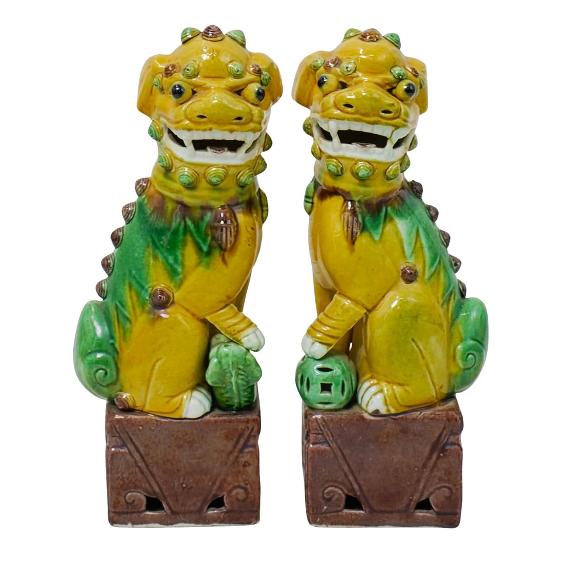 Pair of Chinese Qing Sancai Porcelain Foo Dogs (1 of 6)