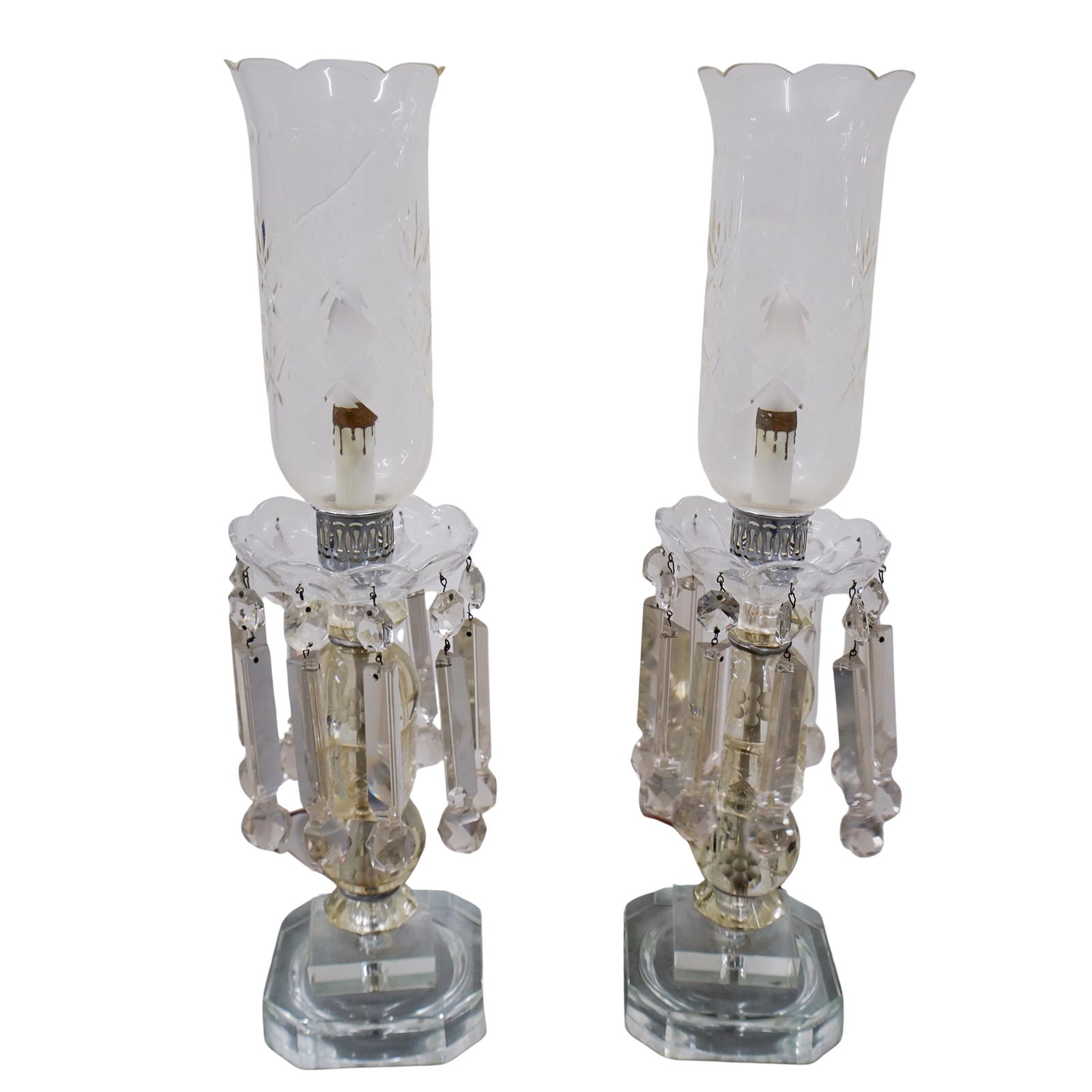 Pair of Crystal Hurricane Lamps (1 of 7)