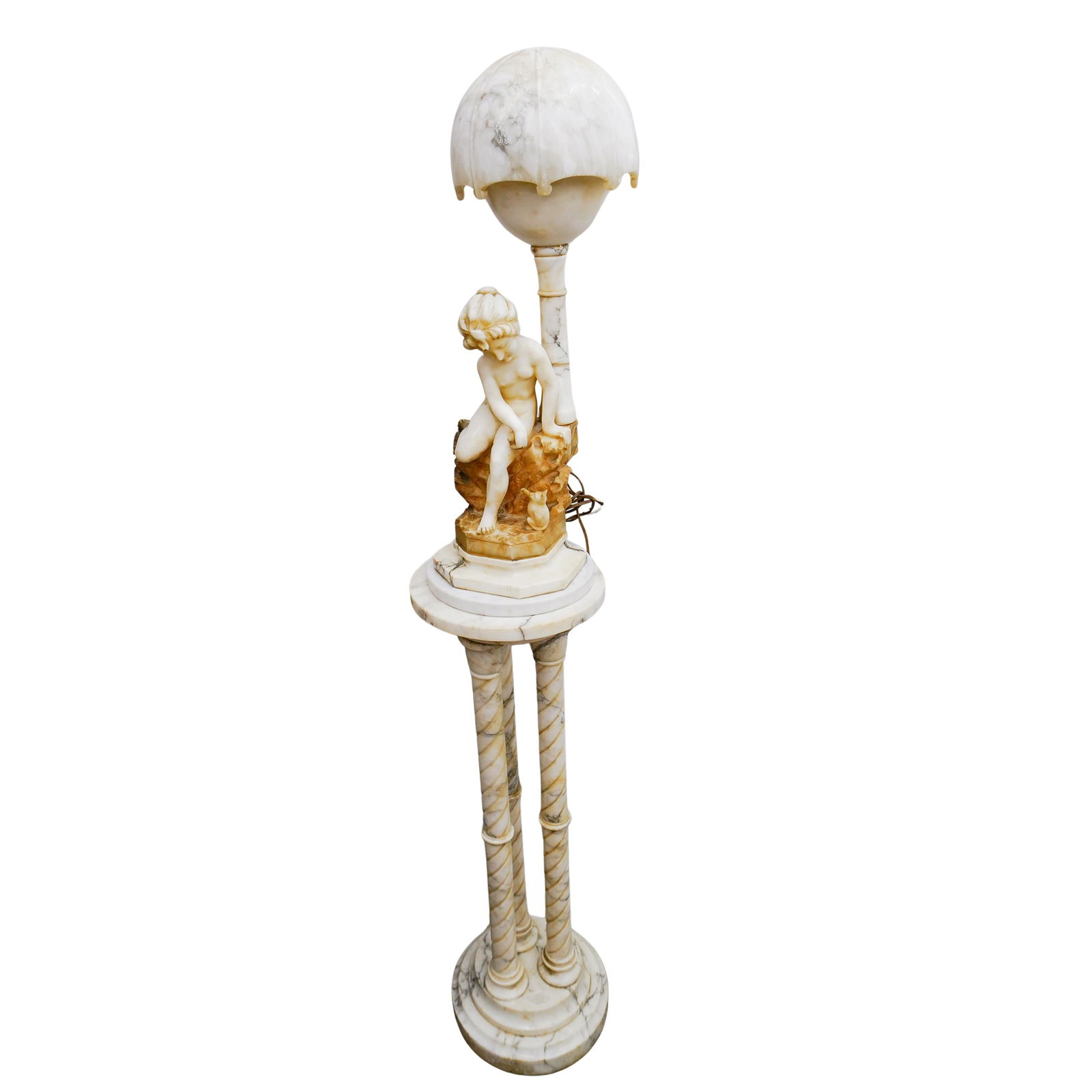 Carved Alabaster Figural Lamp on Marble Pedestal (1 of 6)