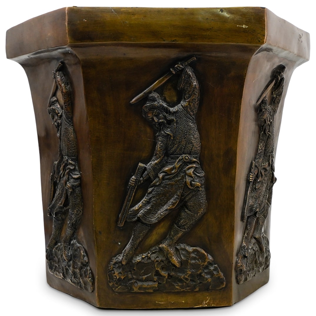 Large and Heavy Japanese Bronze Warrior Hexagonal Planter (1 of 6)