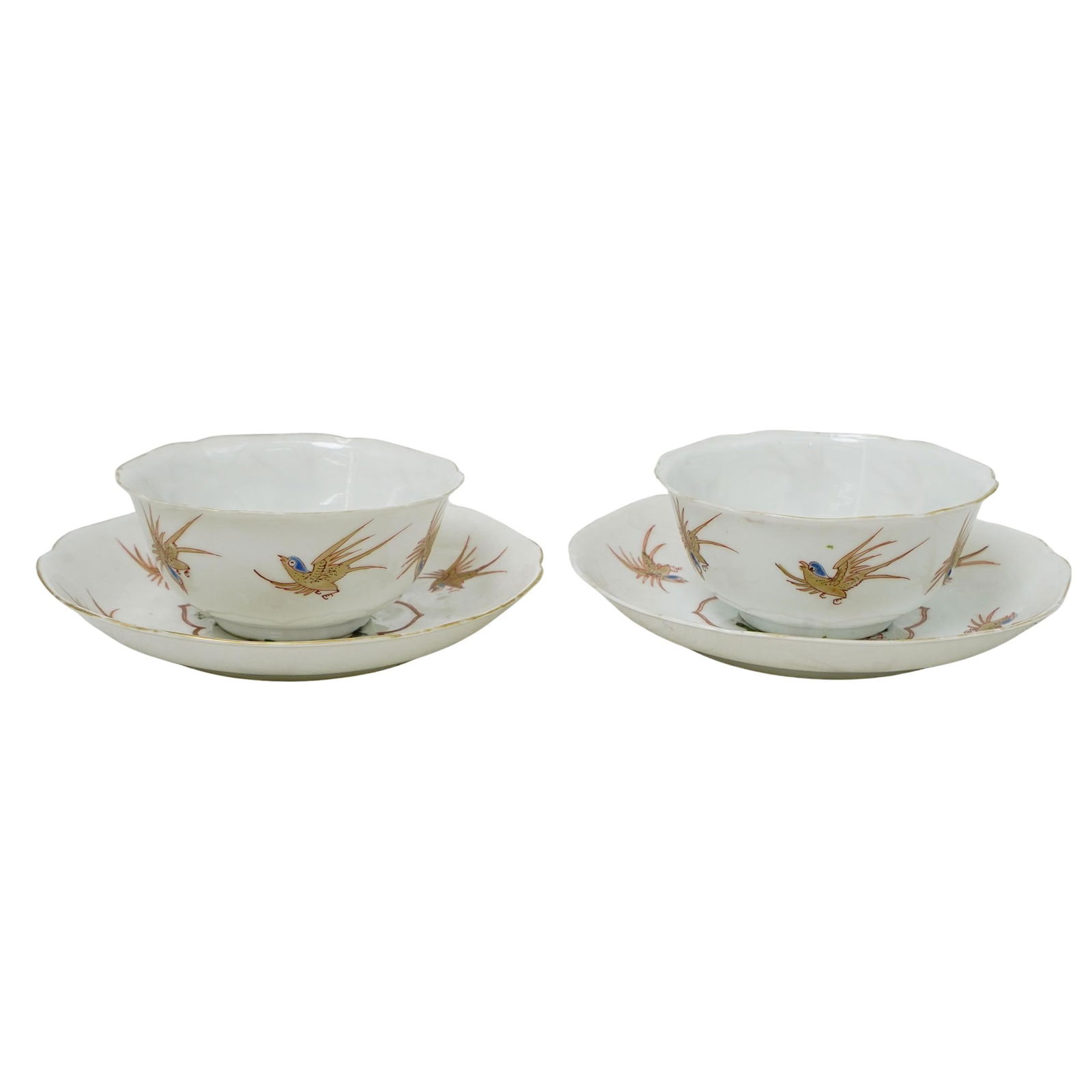 Pair Yongzheng Period Rooster Eggshell Porcelain Cups & Saucers (1 of 6)