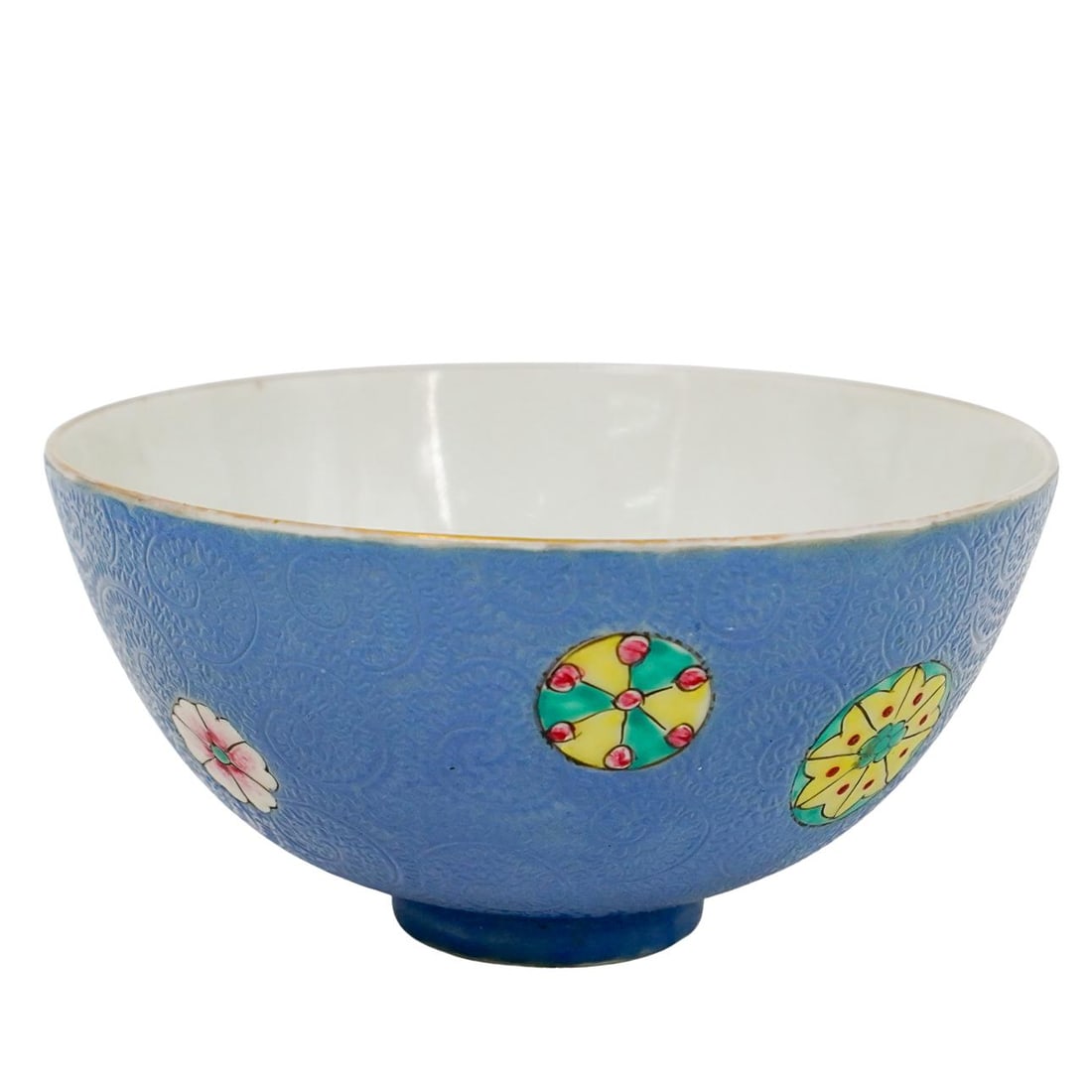 Chinese Famille Rose Blue Ground Sgraffito Porcelain Bowl (1 of 4)