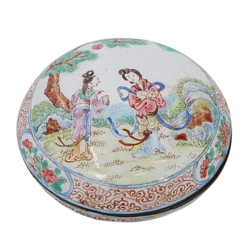 Signed Chinese Qing Canton Enamel Paste Box (1 of 6)