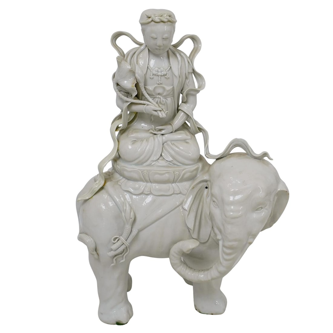 Large Chinese Dehua Blanc de Chine Porcelain Guanyin and Elephant Figure (1 of 7)
