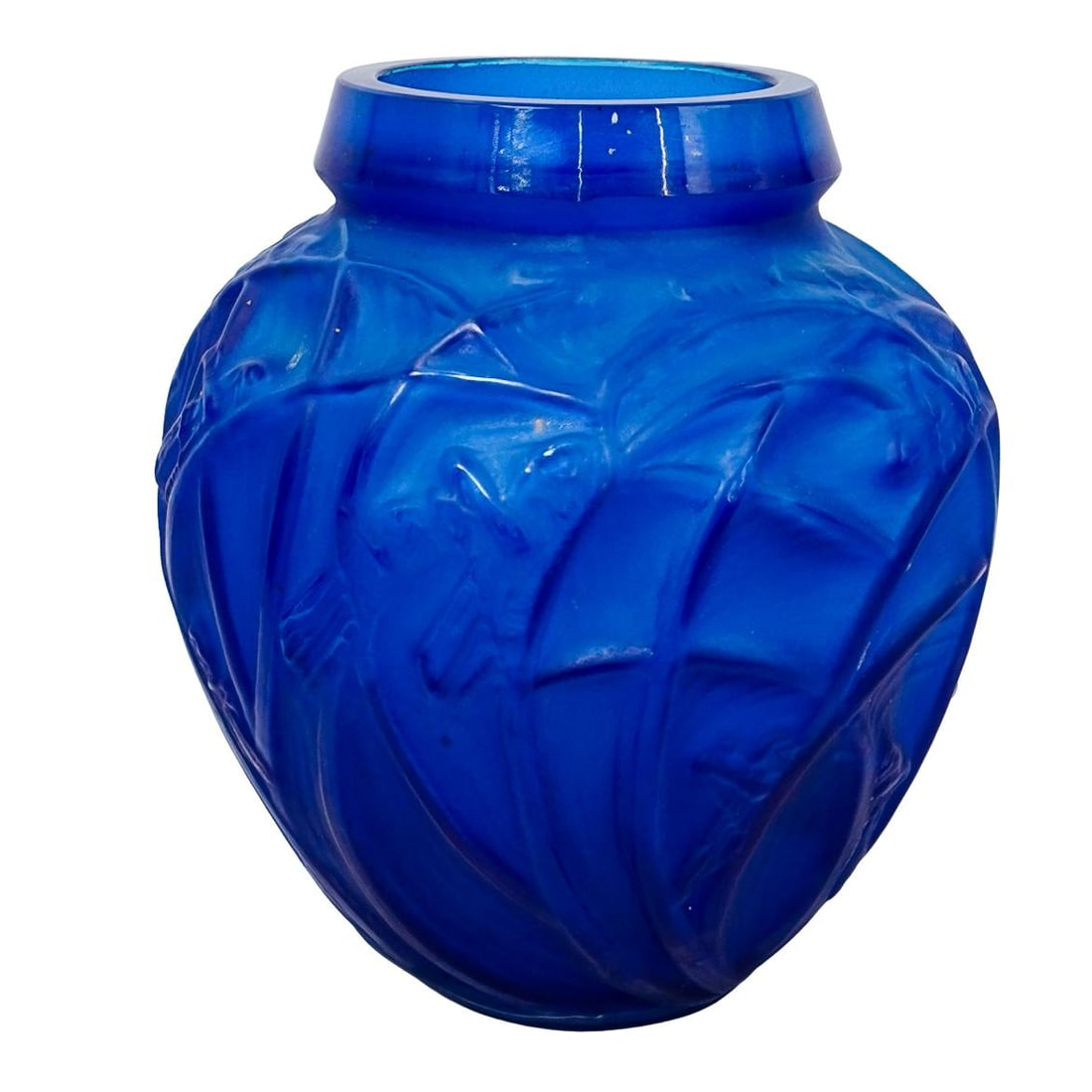 After Rene Lalique "Sauterelles" Electric Blue Glass Vase (1 of 6)