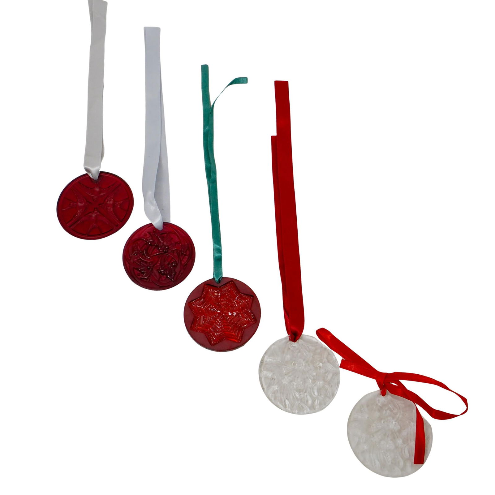 (5 Pc) Lalique Crystal Christmas Ornaments Grouping (1 of 6)