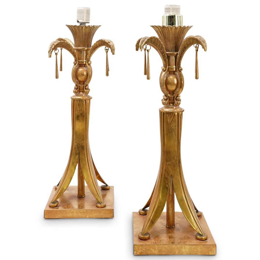 (2 Pc) Gilt Metal Table lamps (1 of 6)