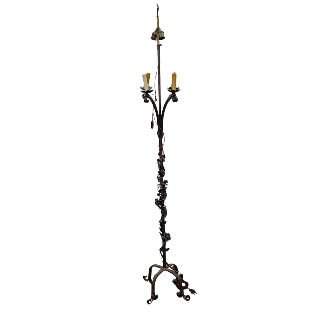 Wrought Iron Floor Chandelier Lamp W/ Floral Stems (1 of 6)