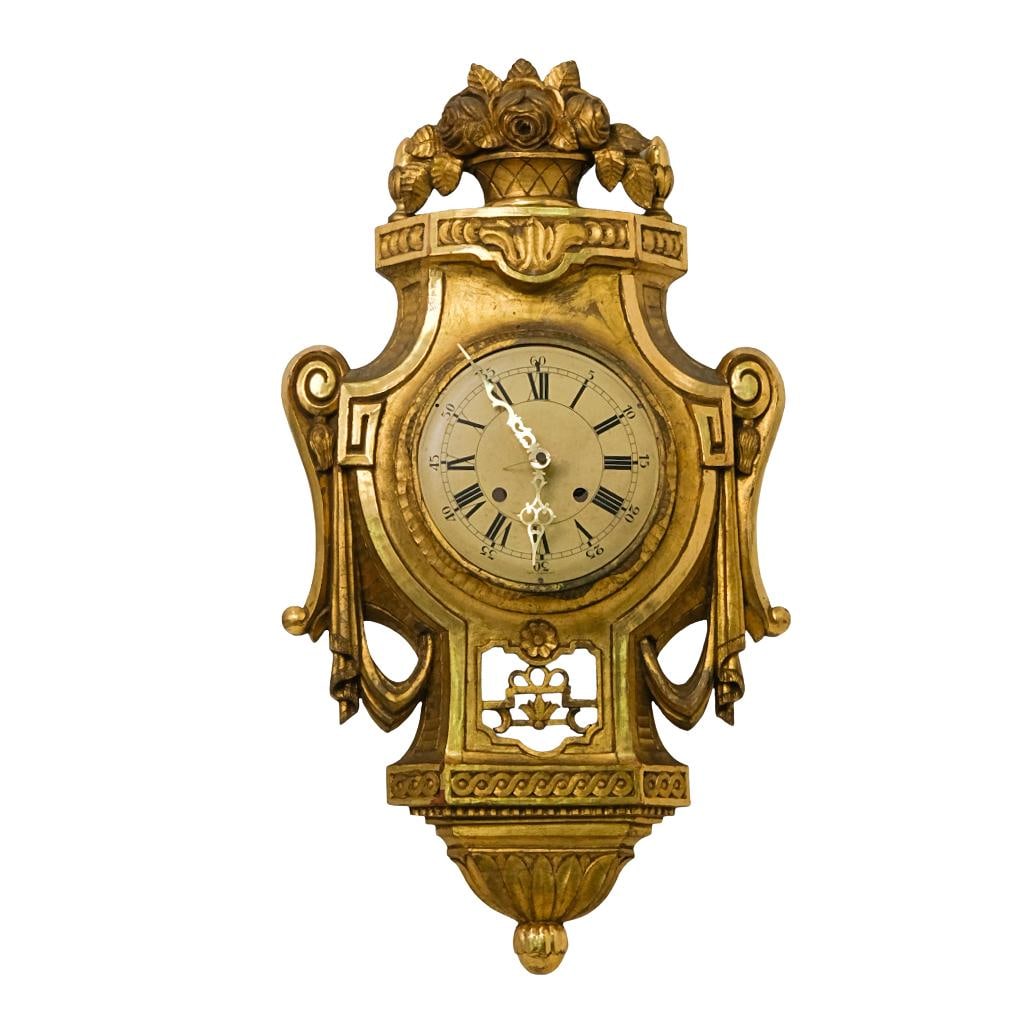 German Gilt Wood Wall Clock (1 of 8)