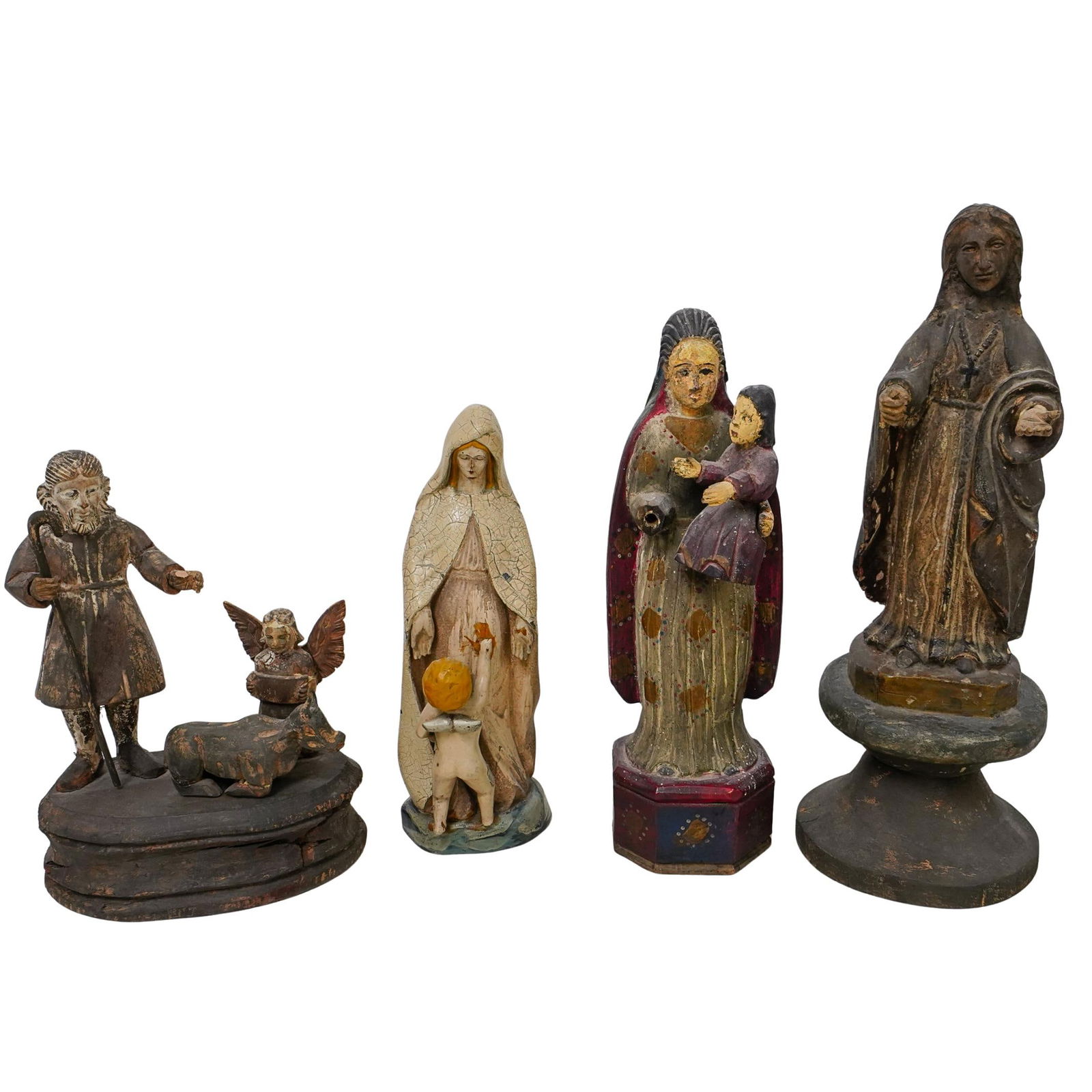 (4 pcs) Antique Religious Carved Wooden Figures (1 of 8)