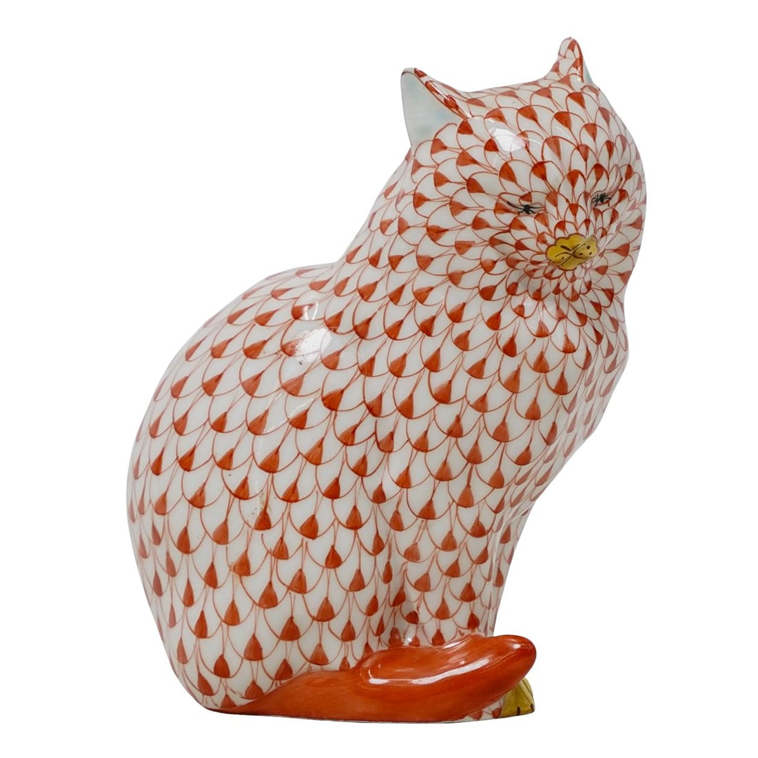 Herend Porcelain "Sitting Cat" Rust Fishnet Figurine (1 of 6)
