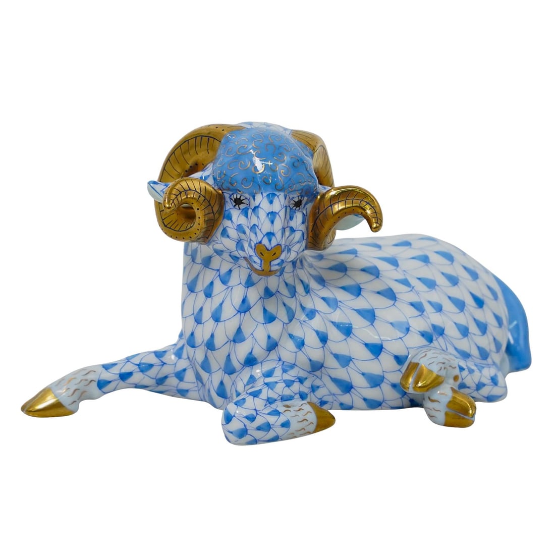 Herend Porcelain "Ram" Blue Fishnet Figurine (1 of 6)