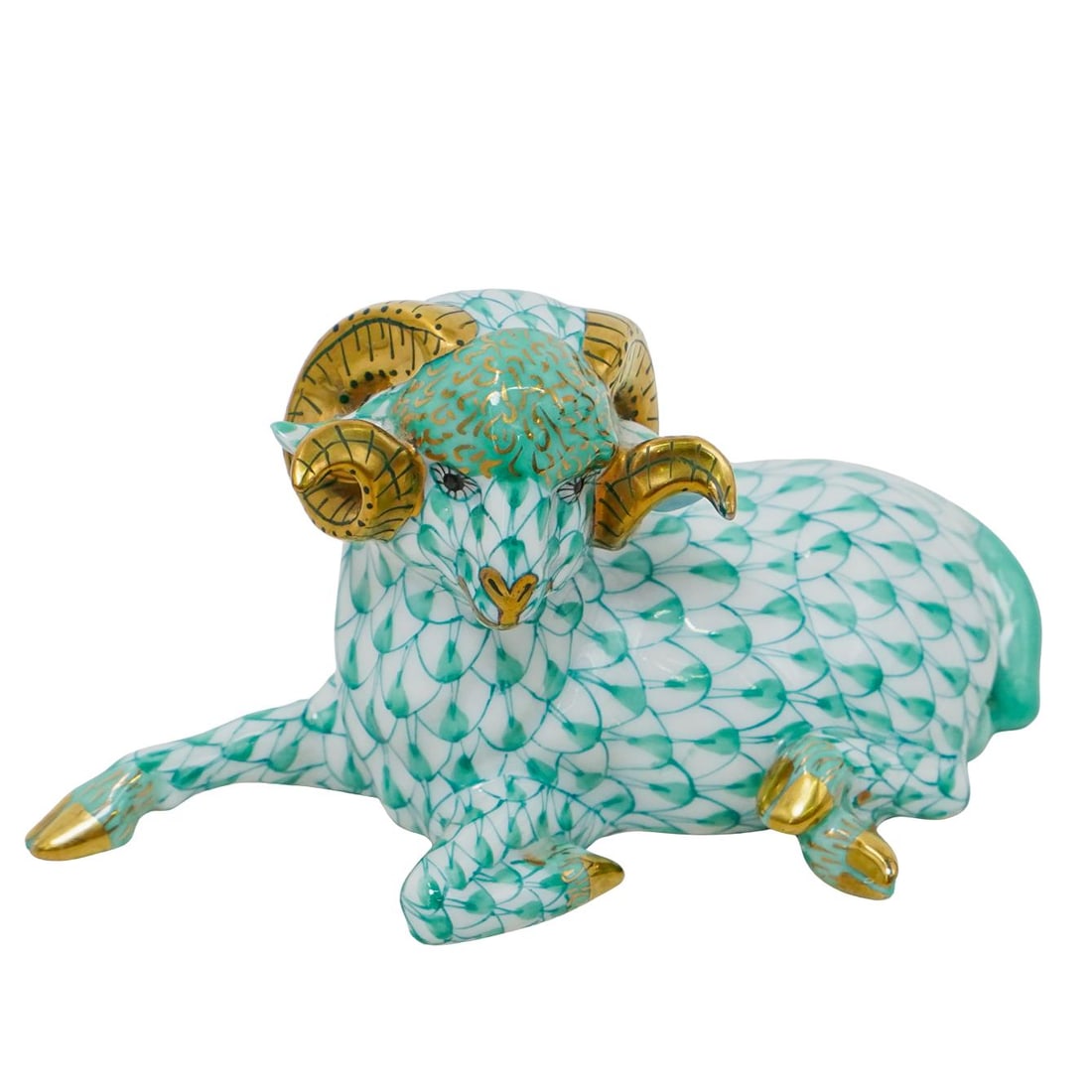 Herend Porcelain "Ram" Green Fishnet Figurine (1 of 5)