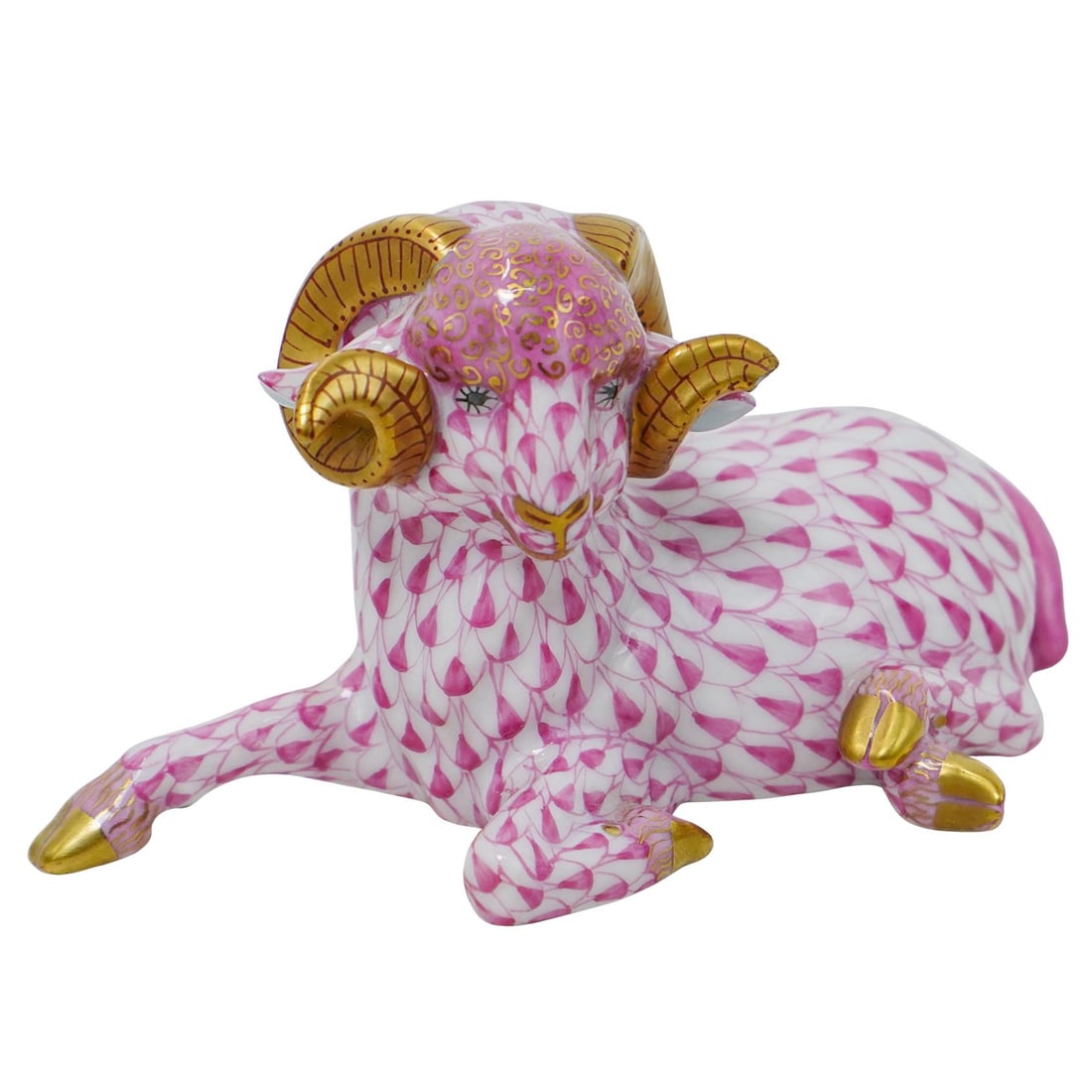 Herend Porcelain "Ram" Raspberry Fishnet Figurine (1 of 5)