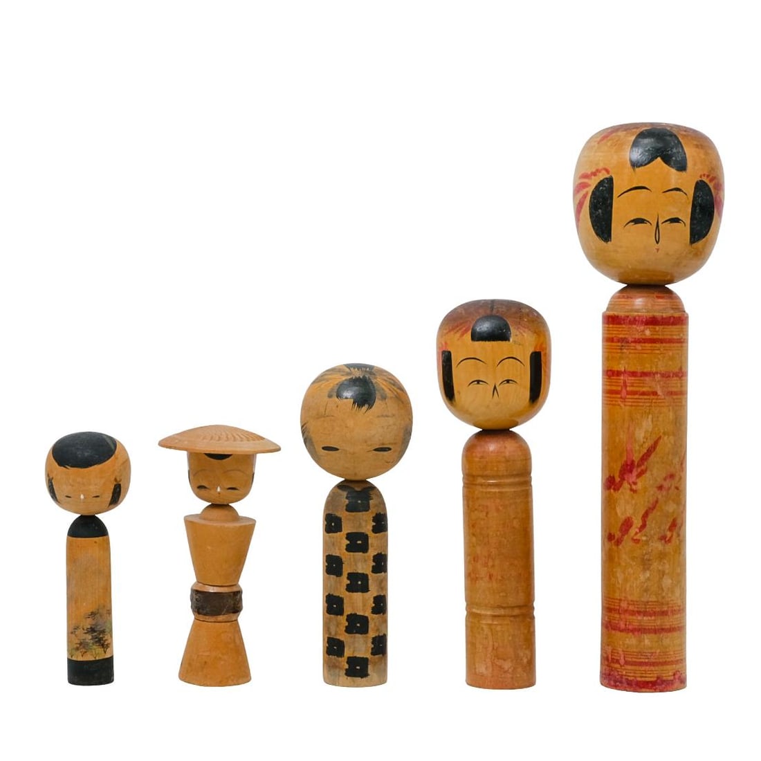 (5 Pc) Vintage Japanese Kokeshi Wood Carved Dolls (1 of 5)
